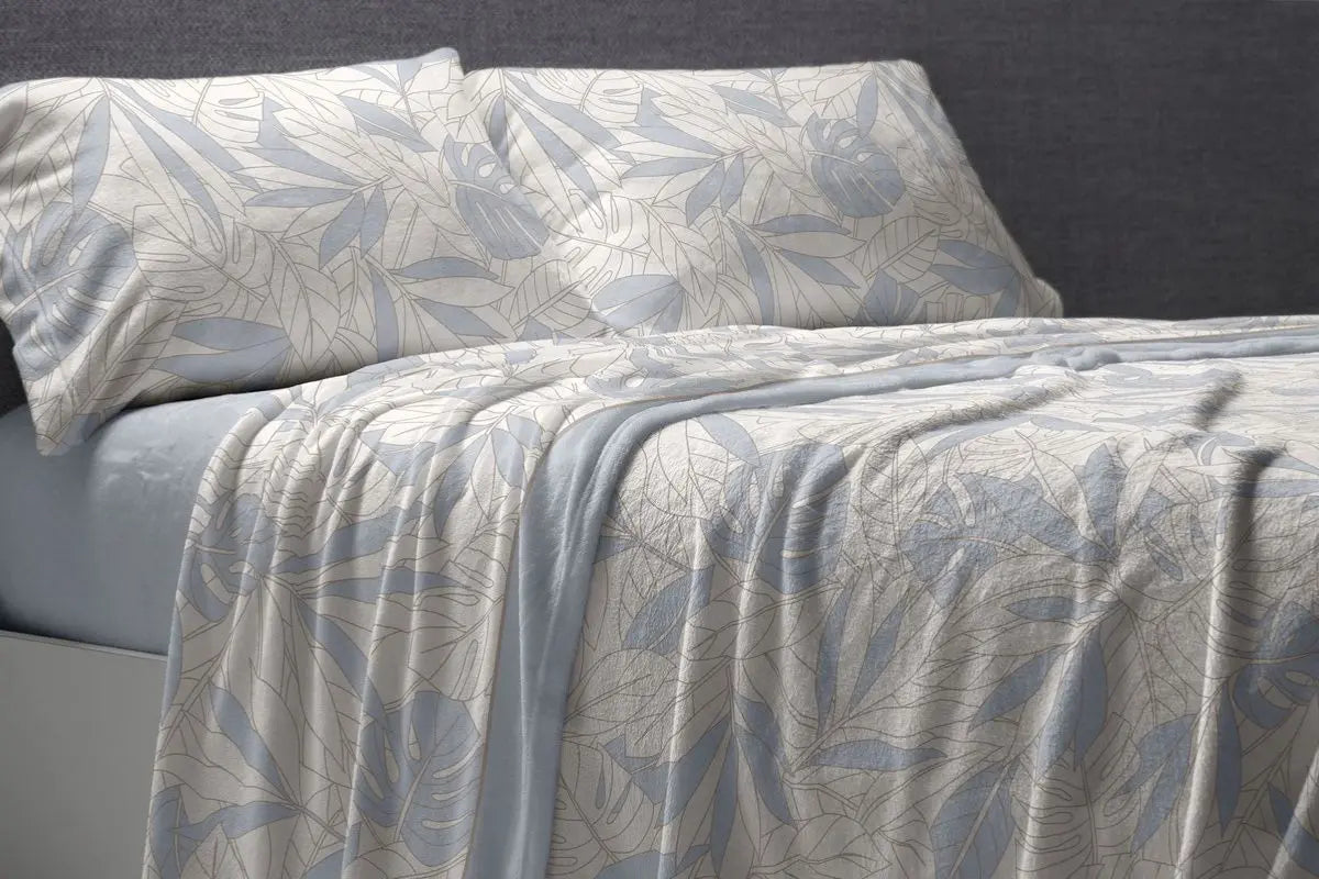 JUEGO SABANAS CORALINA 994 AZUL BURRITO BLANCO