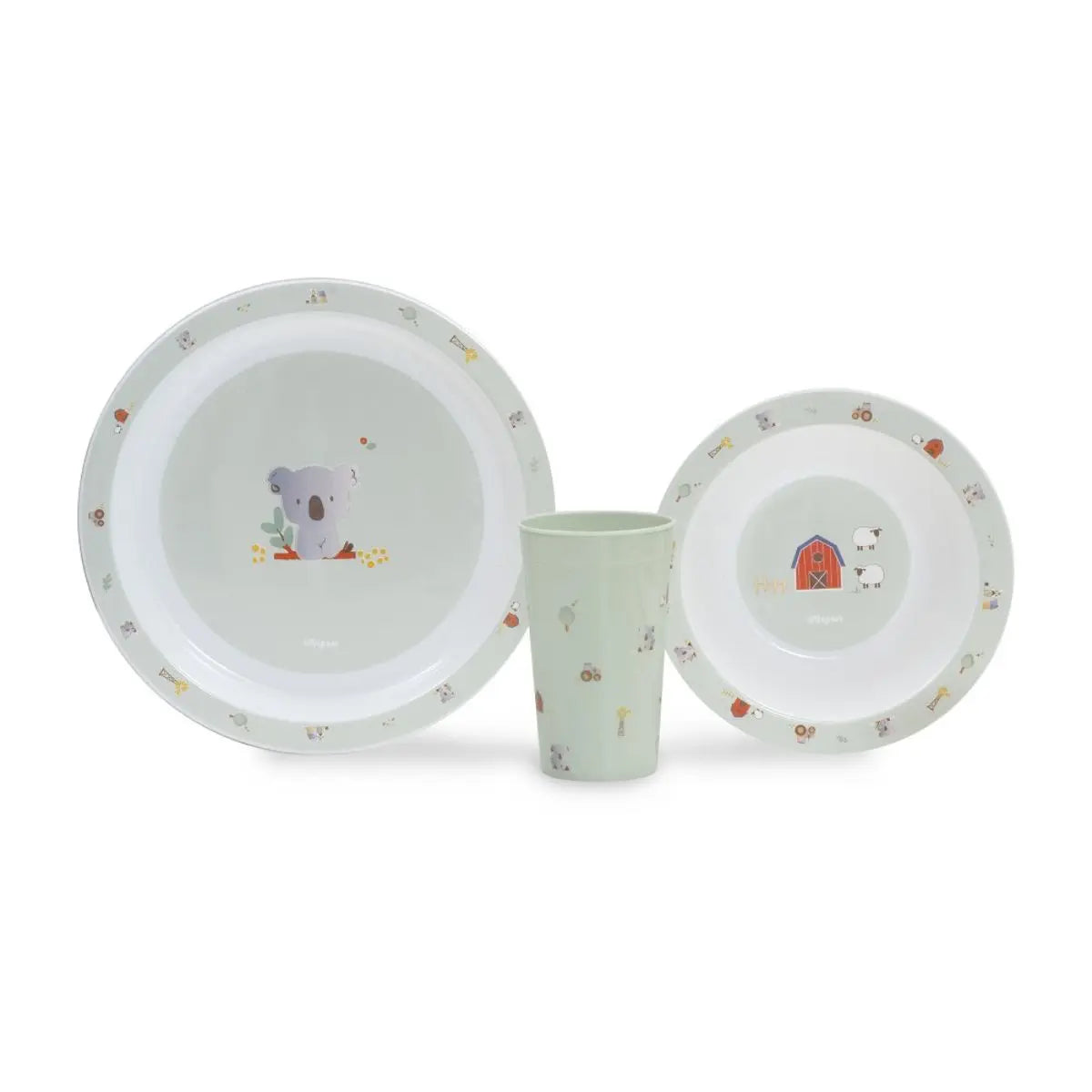 SET VAJILLA 3 PIEZAS MODELO GRANJA KOALA VERDE INTERBABY
