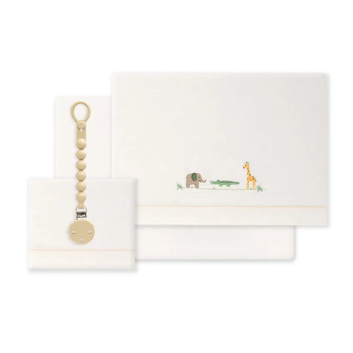 TRIPTICO CUNA TELA SAVANNA BORDADO + BROCHE BEIG INTERBABY