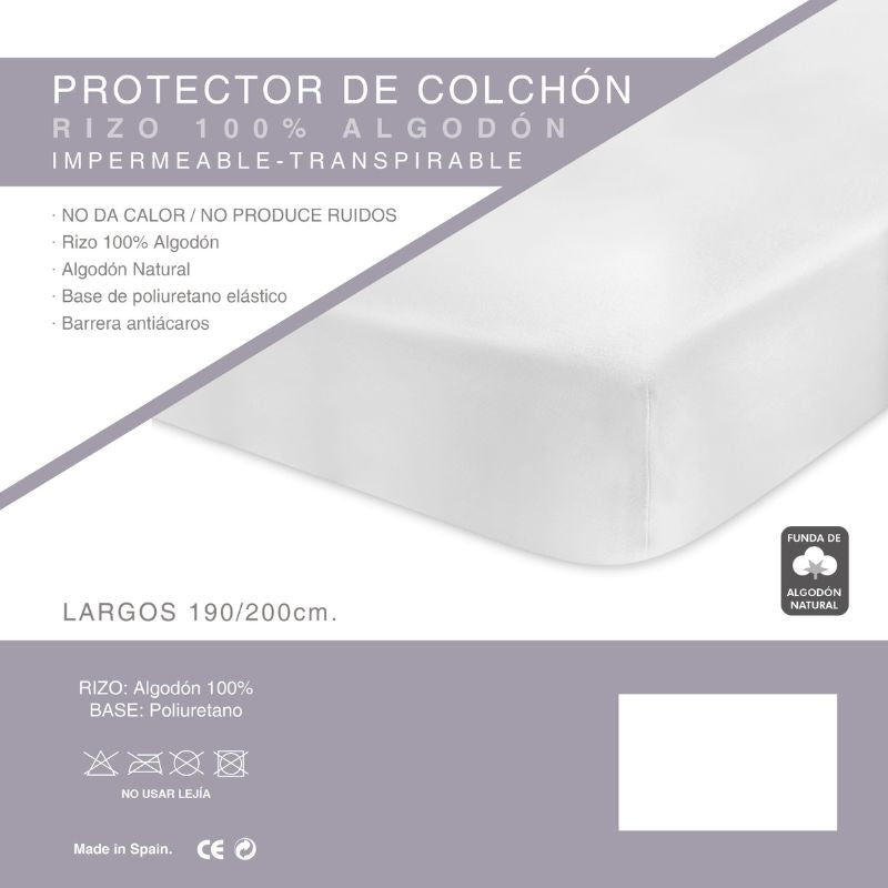 PROTECTOR DE COLCHÓN IMPERMEABLE TRANSPIRABLE RIZO PU VIDAL HOME