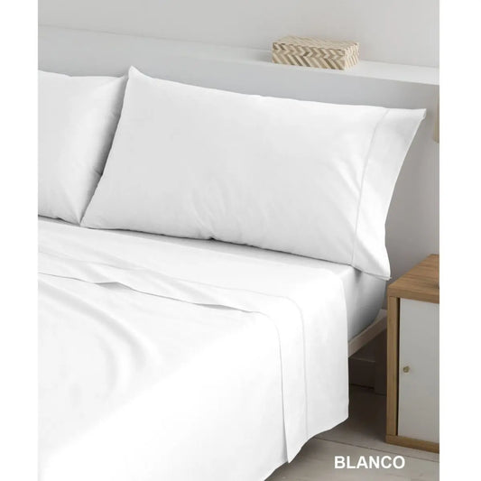JUEGO DE SABANAS TELA LISO BASIC BLANCO POLO POLO