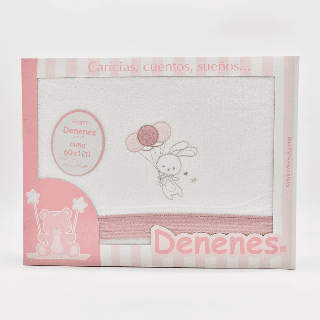 JUEGO SÁBANAS MICROLINA CONEJO GLOBO ROSA DENENES