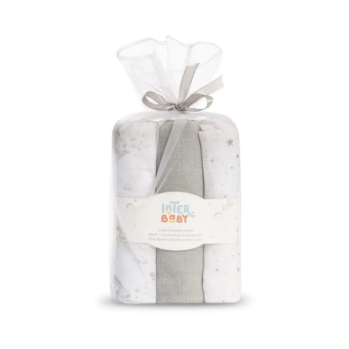GASAS 80X80 PACK3 MODELO CONEJITOS ESTRELLAS GRIS INTERBABY