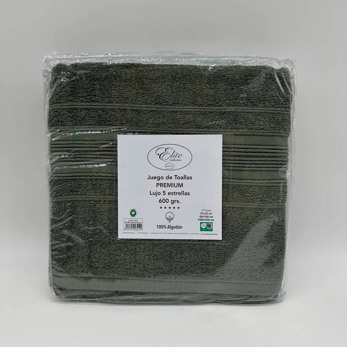 JUEGO DE TOALLAS 3 PZ 600 GR VERDE ELITE COLLECTION