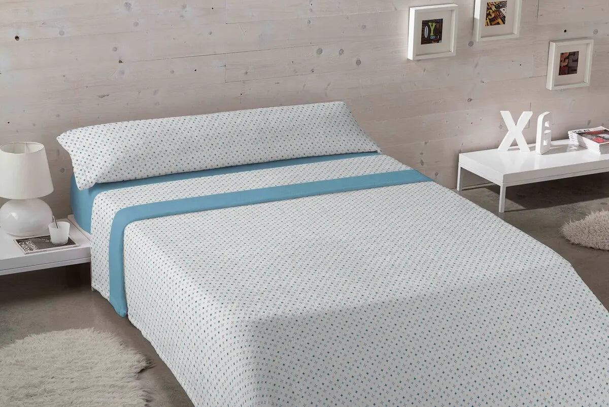 JUEGO SABANAS CORALINA EVANIA AZUL KARAMELO
