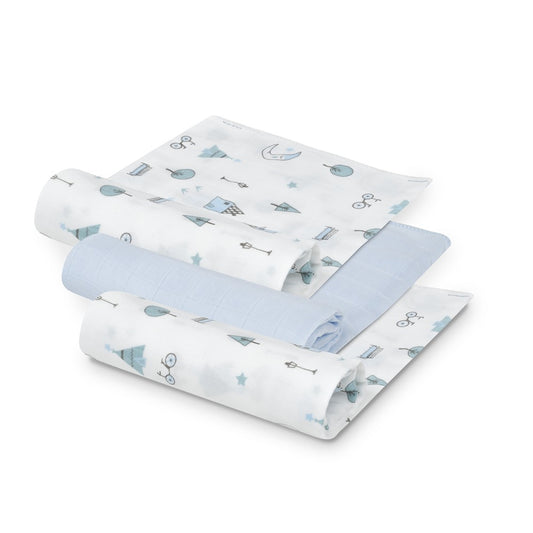 PACK 3 GASAS BAMBÚ 55X70 MOON AZUL INTERBABY