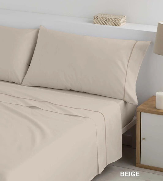 JUEGO DE SABANAS TELA LISO BASIC BEIGE POLO POLO