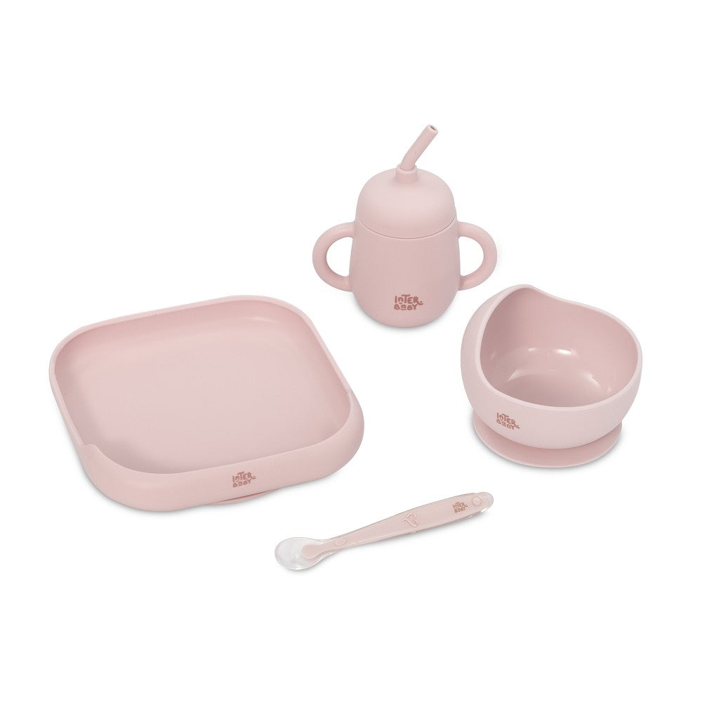 SET VAJILLA 4 PCS DE SILICONA MOCKUP ROSA INTERBABY