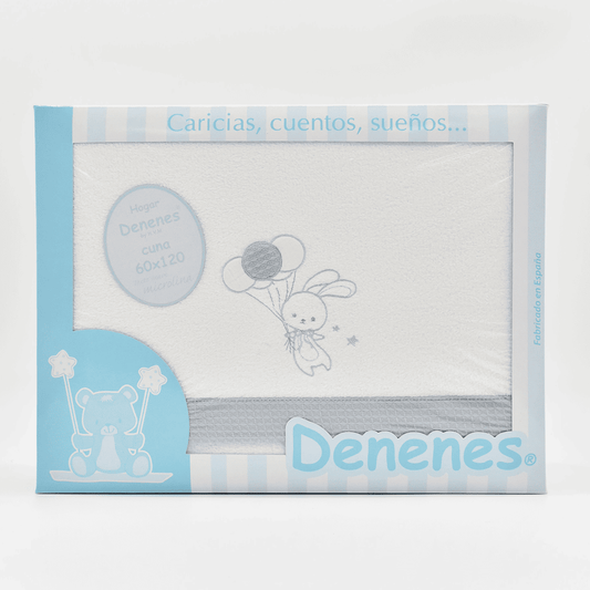 JUEGO SÁBANAS MICROLINA CONEJO GLOBO AZUL DENENES