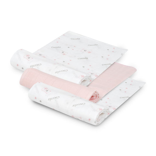 PACK 3 GASAS BAMBÚ 55X70 BEAR ROSA INTERBABY