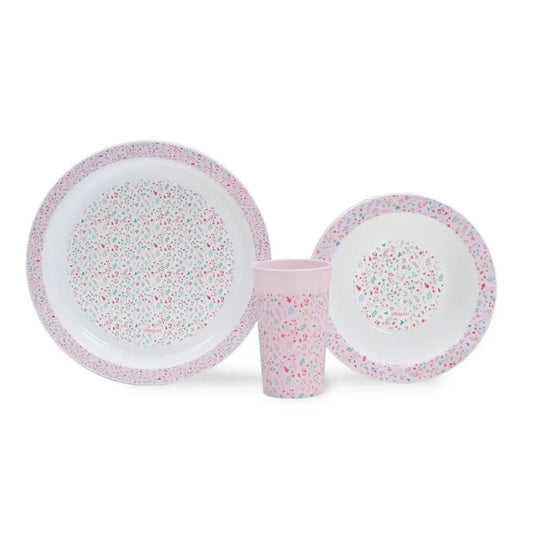 SET VAJILLA 3 PIEZAS MODELO PETALOS ROSA INTERBABY