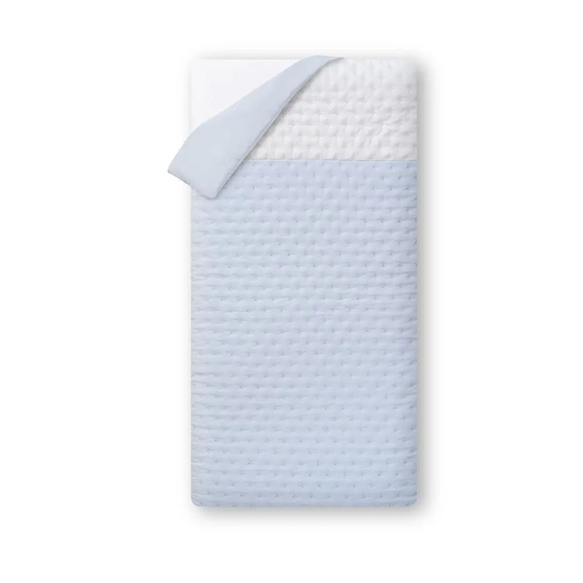 FUNDA NORDICA REVERSIBLE DESENFUNDABLE CON RELLENO+ CHICHONERA MOD. GOFRADO AZUL INTERBBAY