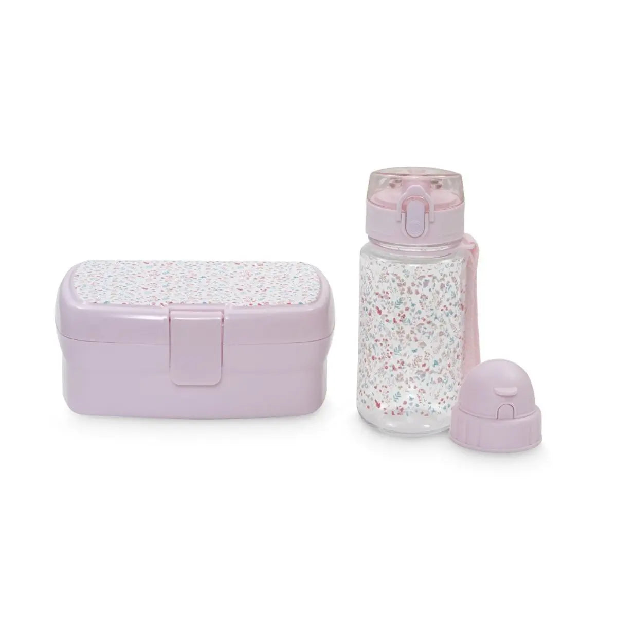 SET FIAMBRERA+BOTELLA AGUA + 2 TAPONES MODELO PETALOS ROSA INTERBABY