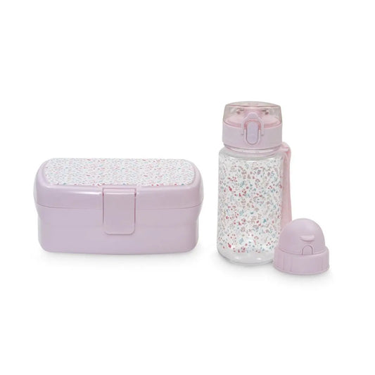SET FIAMBRERA+BOTELLA AGUA + 2 TAPONES MODELO PETALOS ROSA INTERBABY
