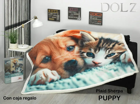 MANTA PLAID SHERPA PUPPY 130X160 DOLZ