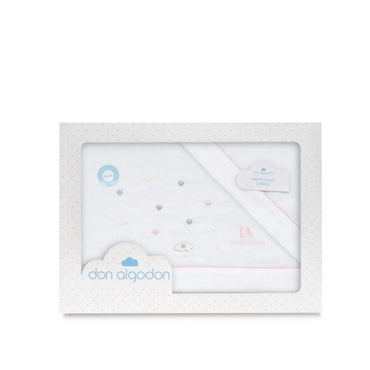 TRIPTICO FRANELA CORAZONES BCO/ROSA DON ALGODON