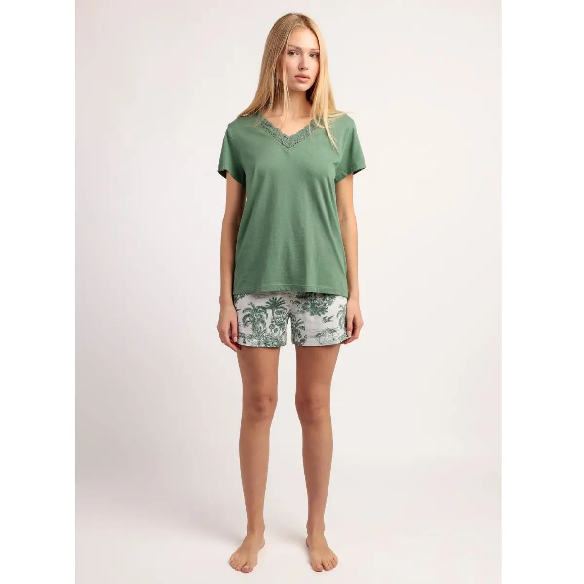 PIJAMA MUJER MANGA CORTA 64131 VERDE HOJA ADMAS