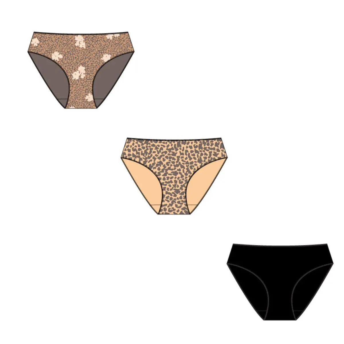 PACK 3 BRAGUITAS MIDI NIÑA REF 210 BROWN ANIMAL PRINT WATERLEMON
