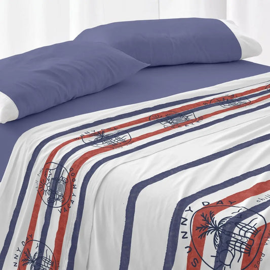 JUEGO DE SABANAS TELA 147 AZUL BURRITO BLANCO