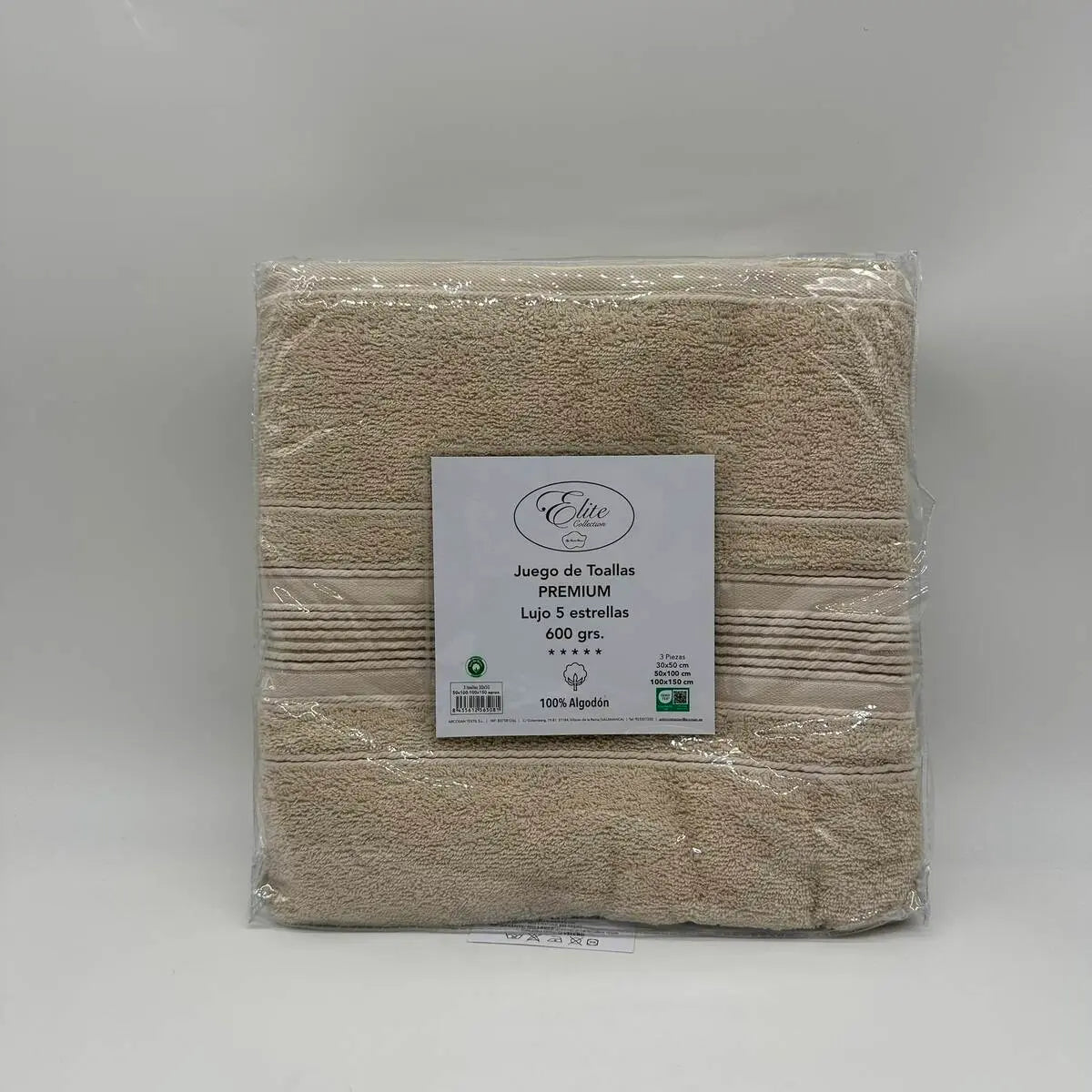 JUEGO DE TOALLAS 3 PZ 600 GR MARFIL ELITE COLLECTION