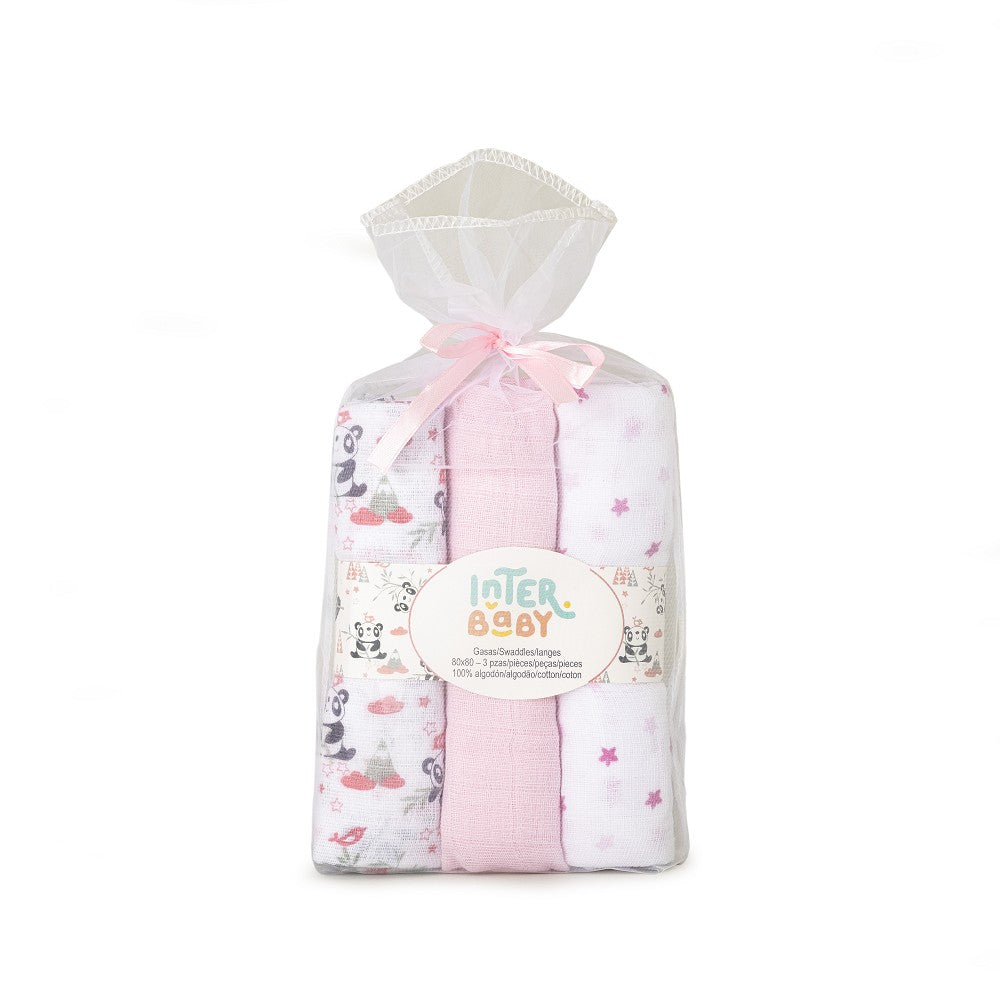 PACK 3 GASAS 80X80 PARACAIDISTA ROSA INTERBABY