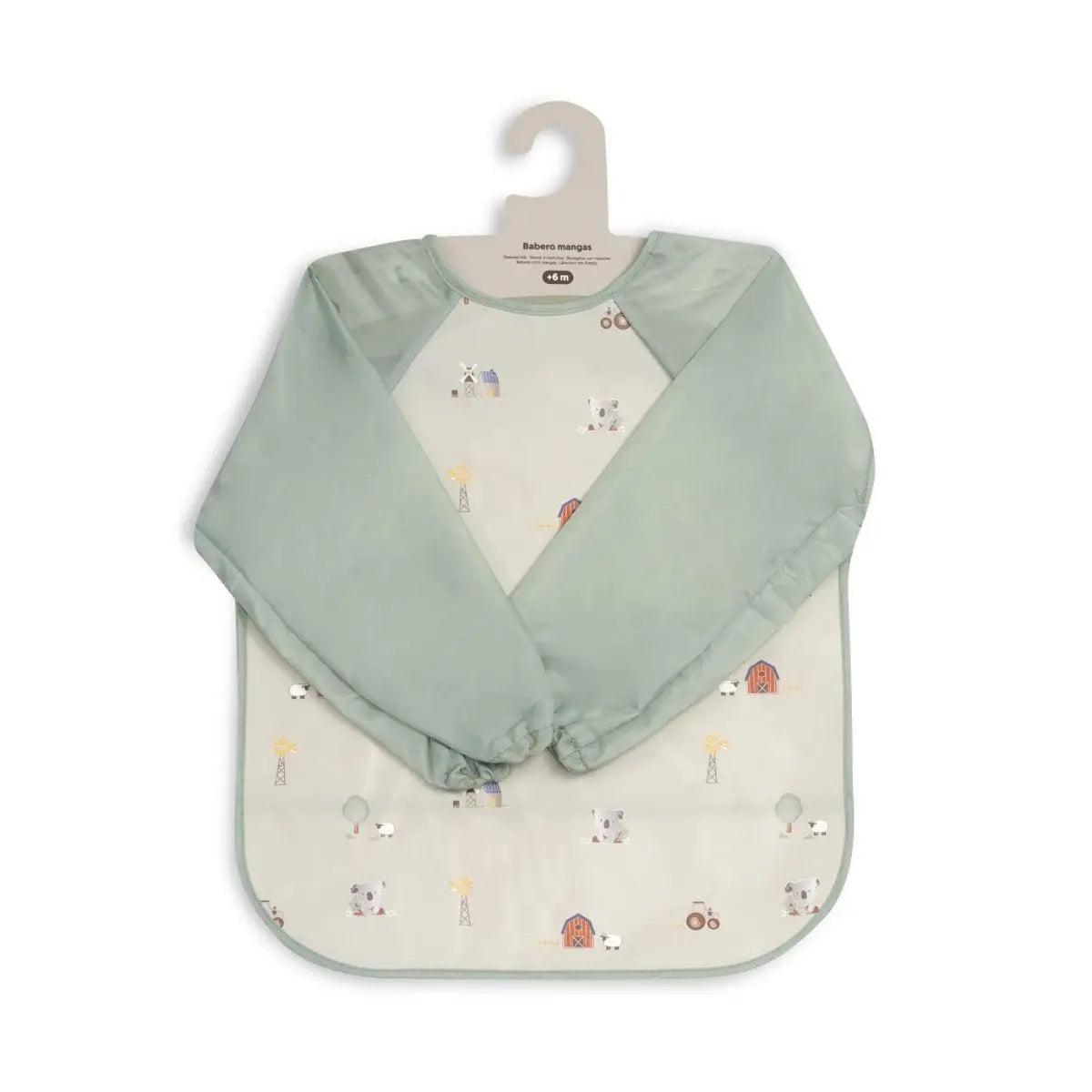 BABERO CON MANGAS ESTAMPADO GRANJA KOALA VERDE INTERBABY