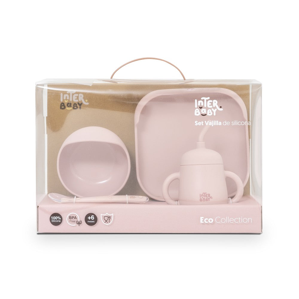 SET VAJILLA 4 PCS DE SILICONA MOCKUP ROSA INTERBABY