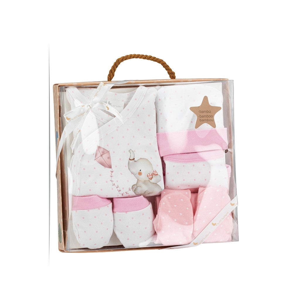 SET REGALO 5 PCS 100%ALG  T 0-6M ELEFANTITO ROSA INTERBABY