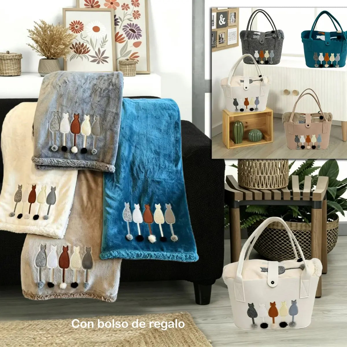 PLAID CATS NATURE 130X160 DOLZ