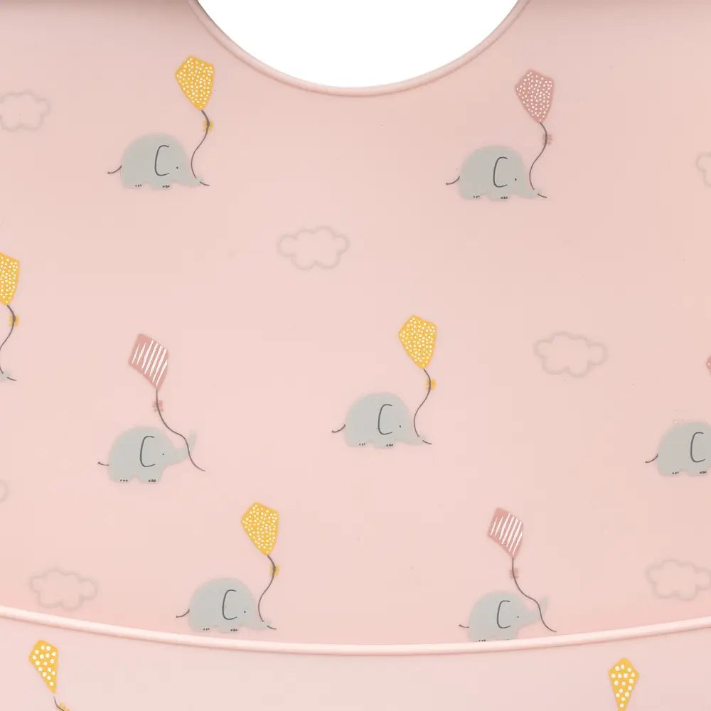 BABERO SILICONA ESTAMPADO ELEFANTES ROSA MAQUILLAJE INTERBABY