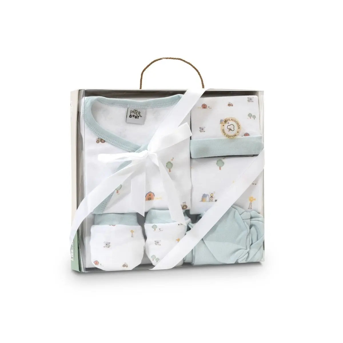 SET REGALO 5 PIEZAS ALGODON GRANJA KOALA VERDE INTERBABY