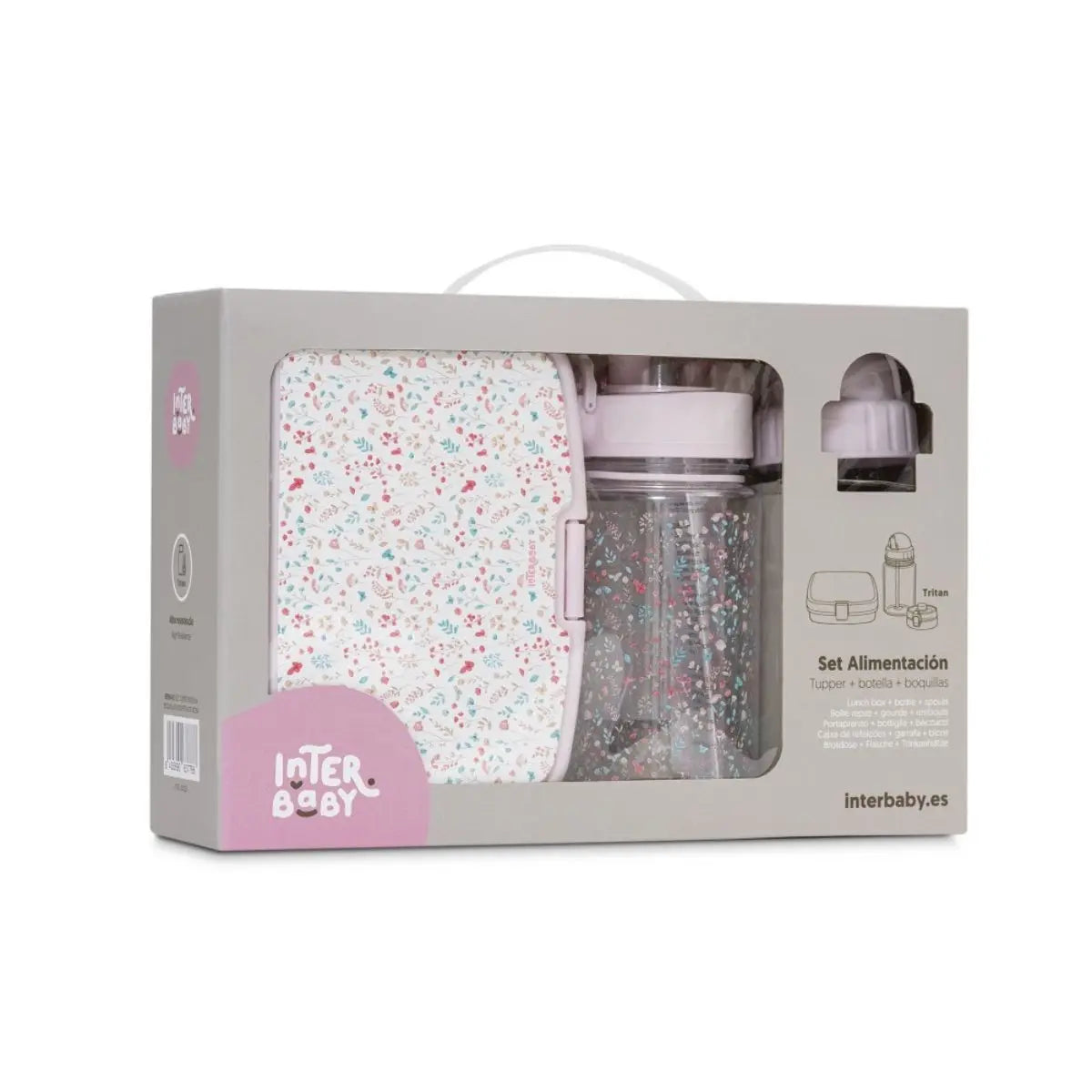 SET FIAMBRERA+BOTELLA AGUA + 2 TAPONES MODELO PETALOS ROSA INTERBABY