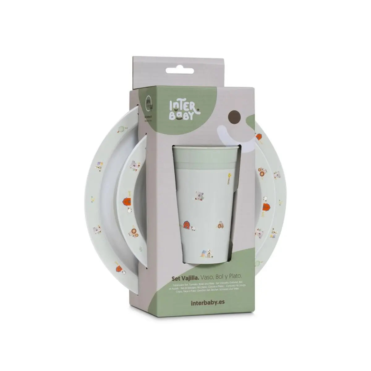 SET VAJILLA 3 PIEZAS MODELO GRANJA KOALA VERDE INTERBABY