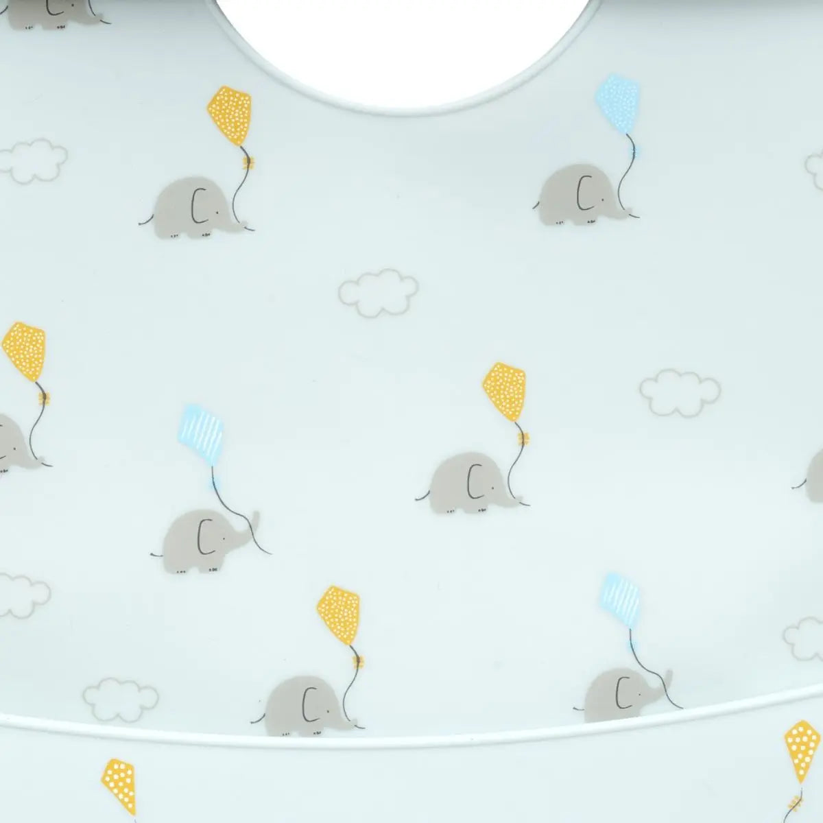 BABERO SILICONA ESTAMPADO MODELO ELEFANTES AZUL GRISACEO INTERBABY