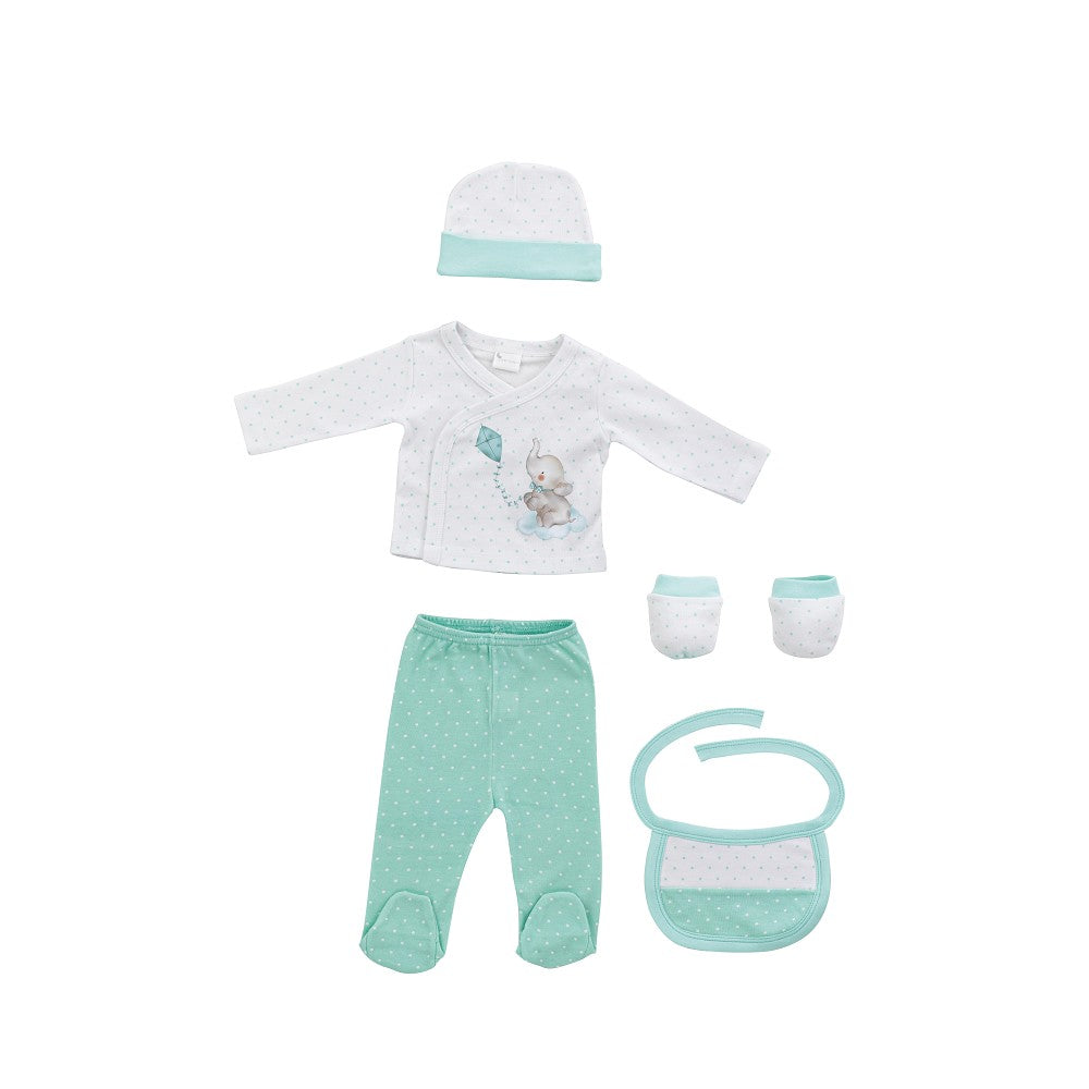 SET REGALO 5 PCS 100%ALG  T 0-6M ELEFANTITO MENTA INTERBABY