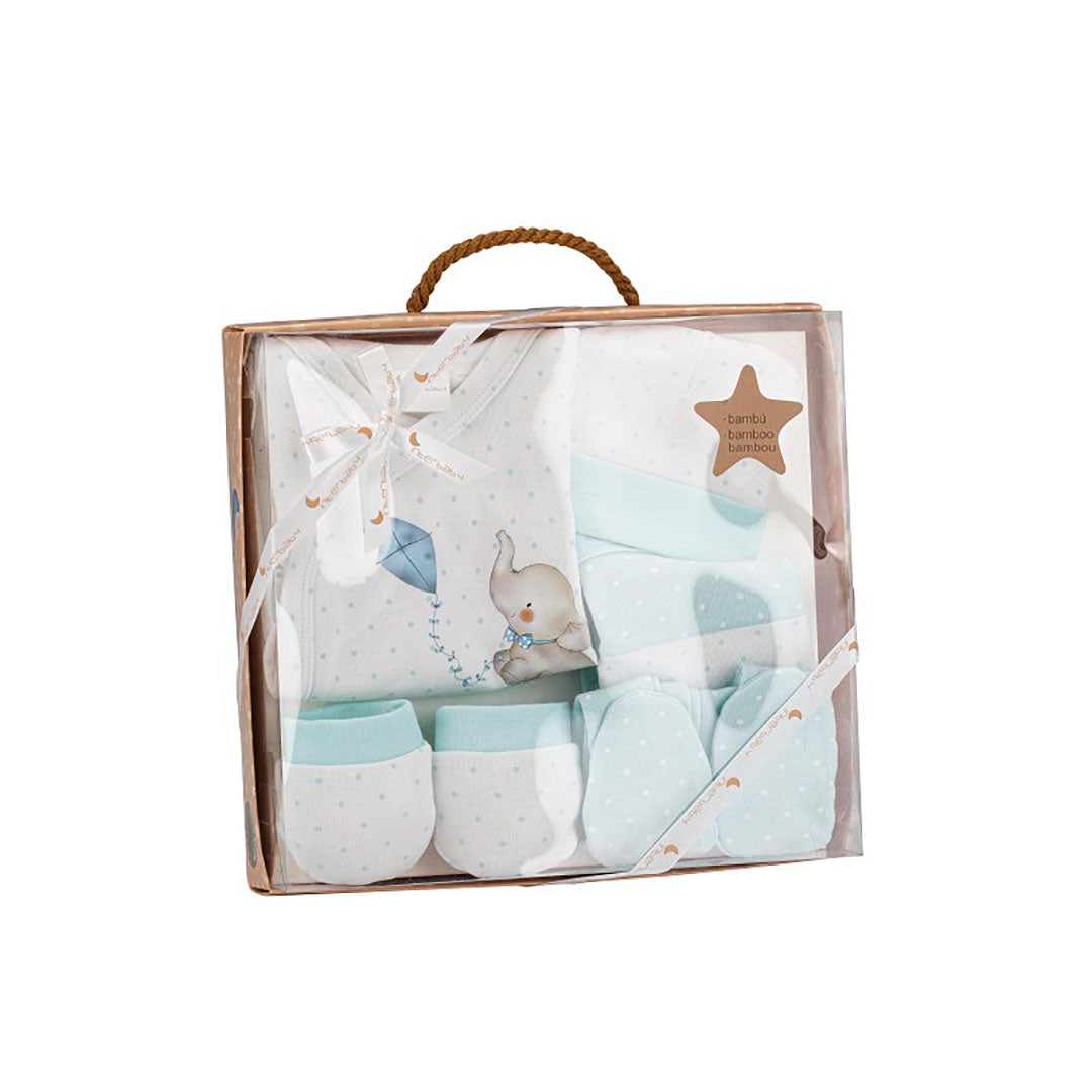 SET REGALO 5 PCS 100%ALG  T 0-6M ELEFANTITO AZUL INTERBABY