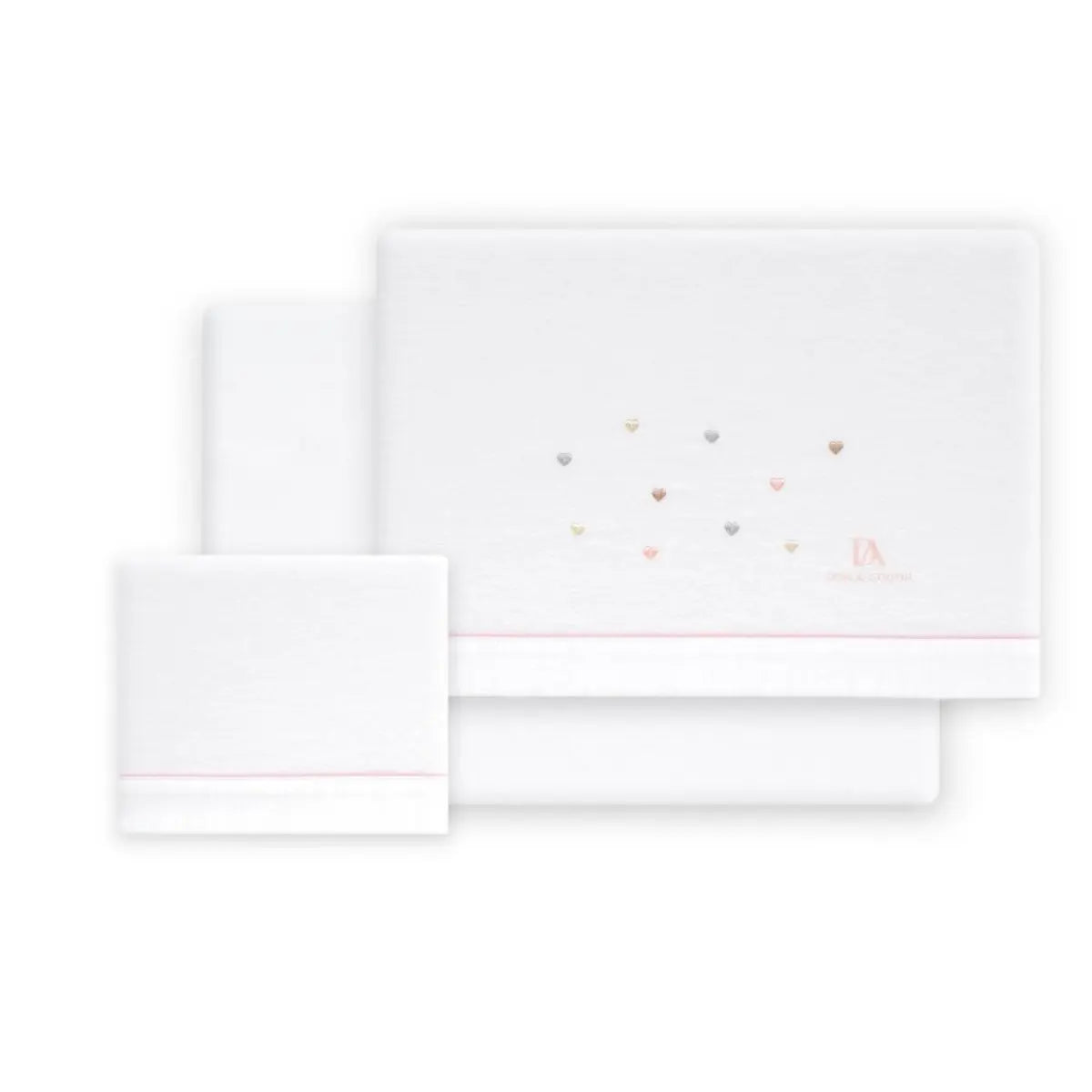 TRIPTICO FRANELA CORAZONES BCO/ROSA DON ALGODON