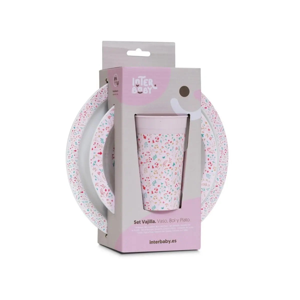 SET VAJILLA 3 PIEZAS MODELO PETALOS ROSA INTERBABY