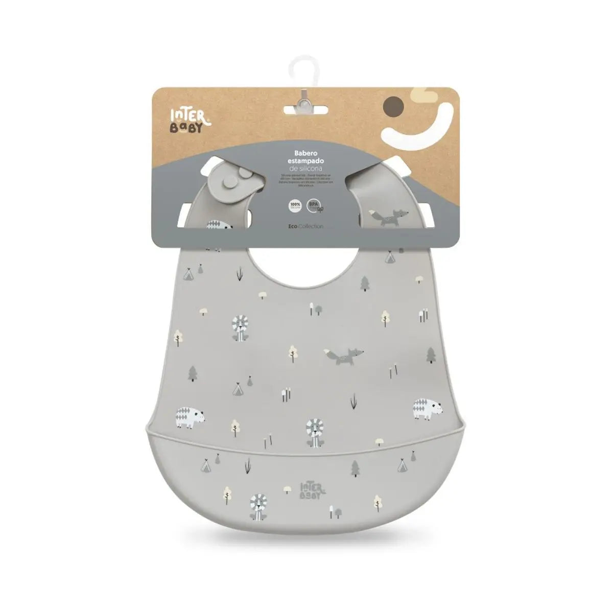 BABERO SILICONA ESTAMPADDO MODELO FOREST GRIS PETROLEO INTERBABY