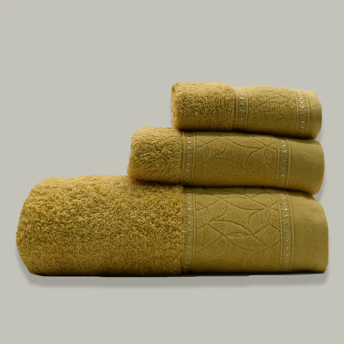 JUEGO DE TOALLAS 600GR 3 PIEZAS HILTON MOSTAZA