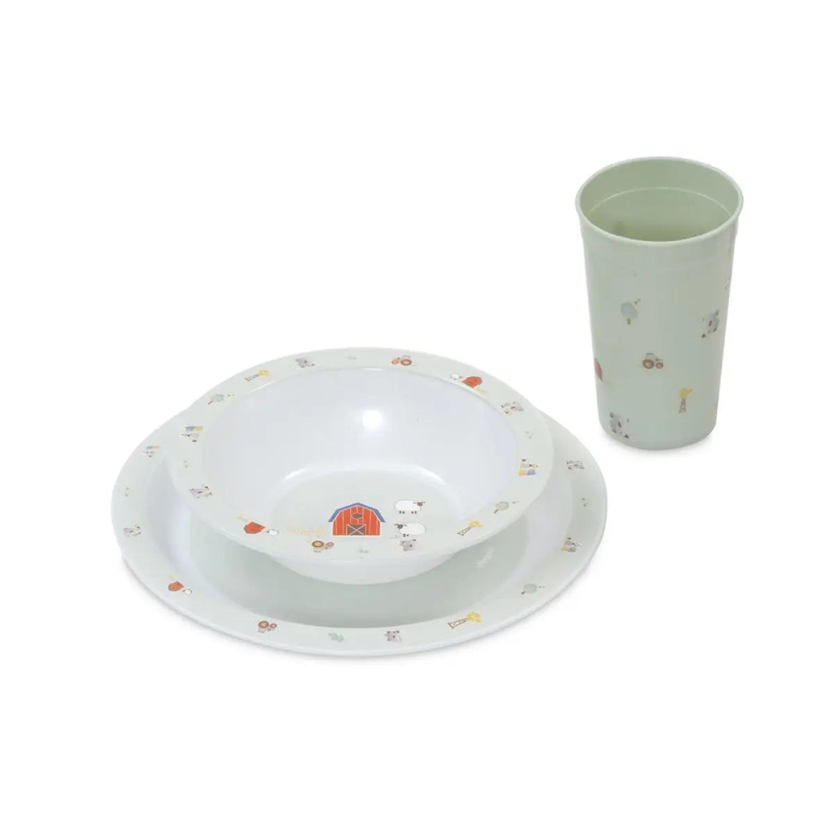 SET VAJILLA 3 PIEZAS MODELO GRANJA KOALA VERDE INTERBABY