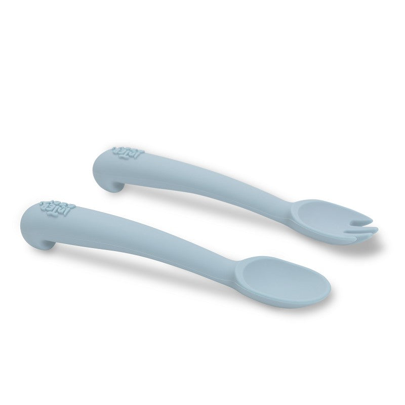 CUCHARA Y TENEDOR SILICONA S1009-73 AZUL GRISÁCEO INTERBABY