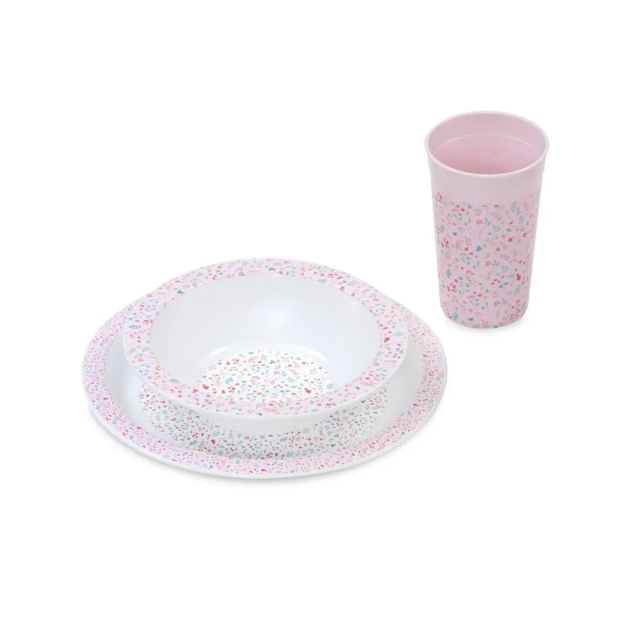 SET VAJILLA 3 PIEZAS MODELO PETALOS ROSA INTERBABY