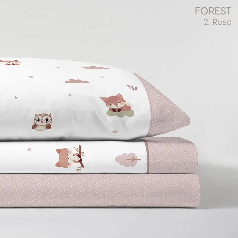 JUEGO DE SABANAS TELA FOREST ROSA KABELY KIDS