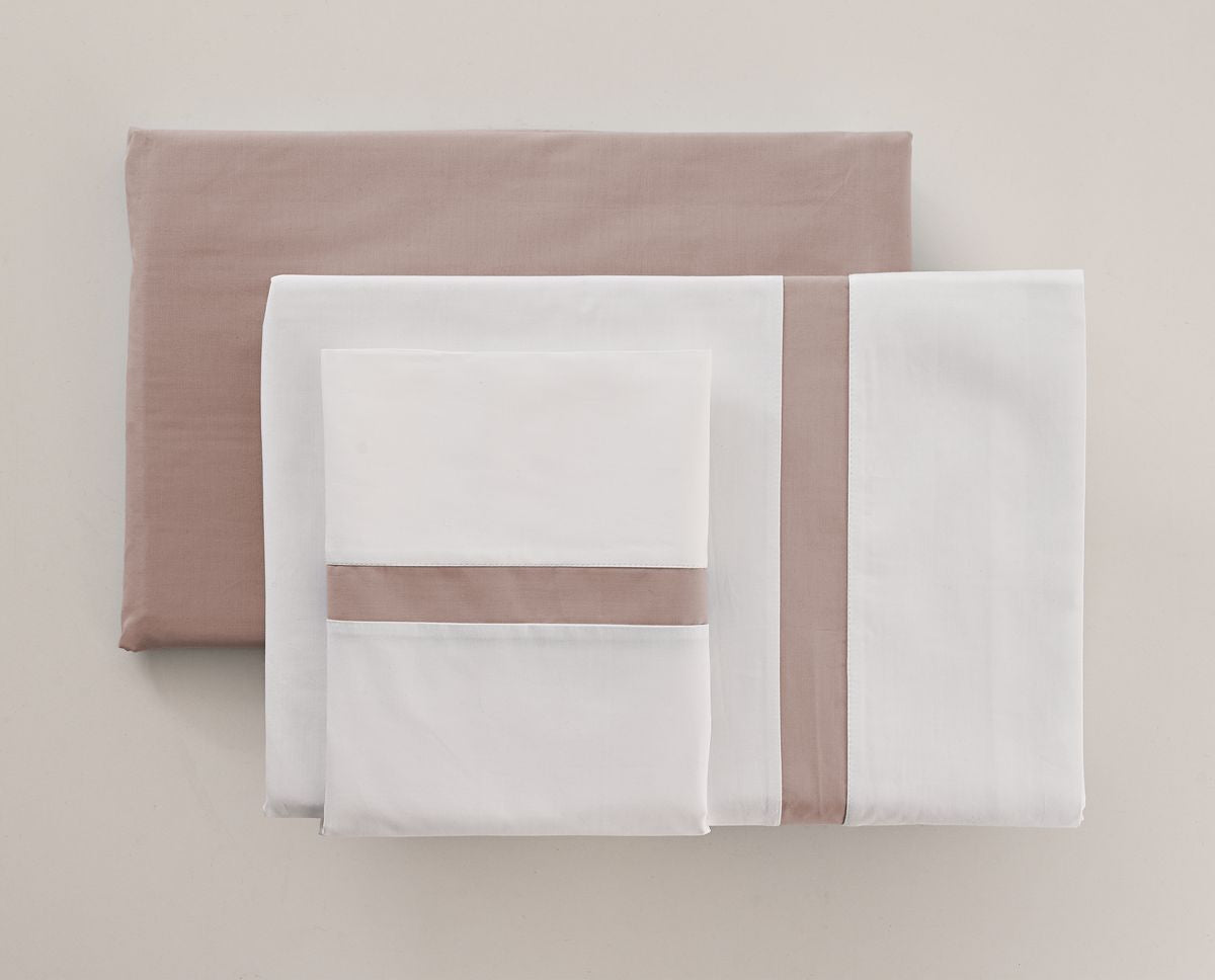 JUEGO SÁBANAS 100% ALGODÓN PERCAL PEINADO 200 HILOS BLANCO-ROSA VIDAL HOME