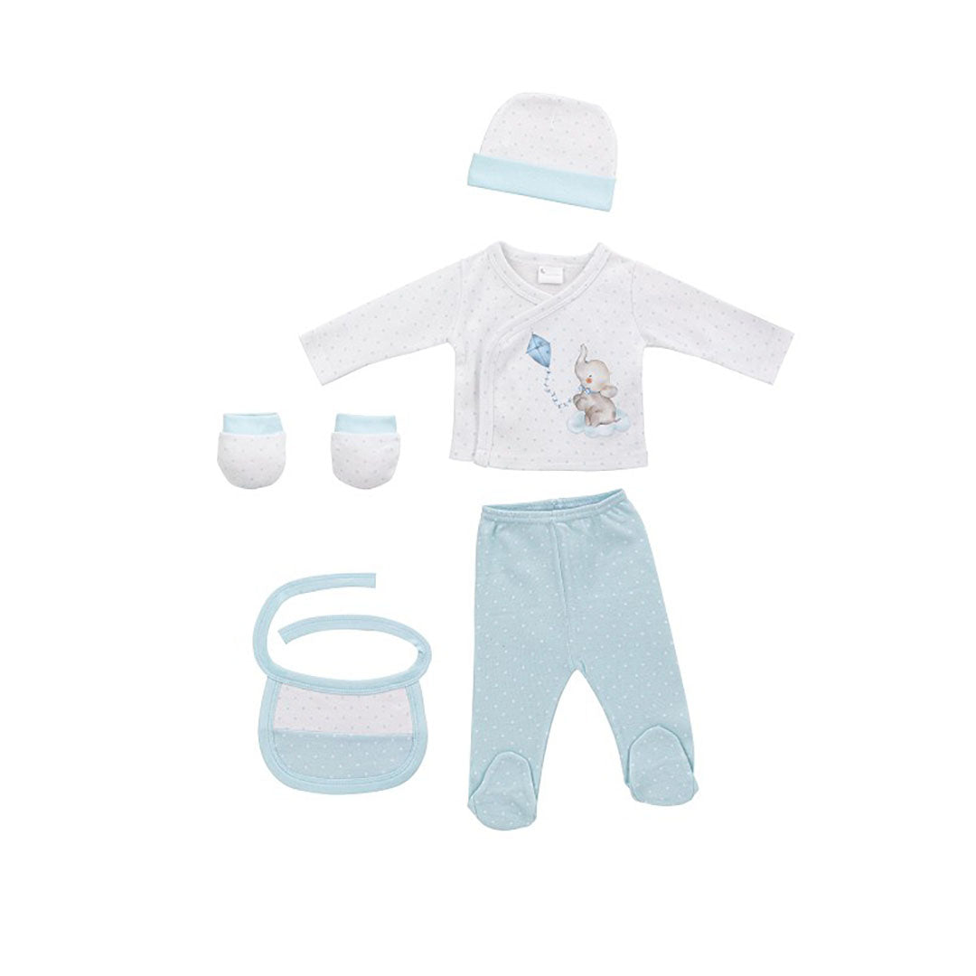 SET REGALO 5 PCS 100%ALG  T 0-6M ELEFANTITO AZUL INTERBABY