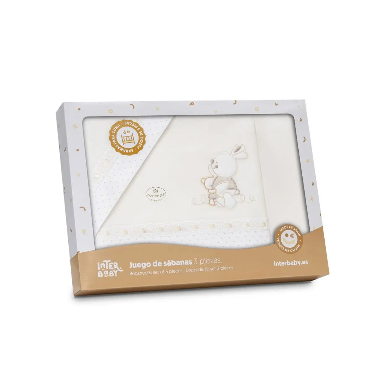 TRIPTICO TELA CONEJITOS ABRAZOS PASACINTA BEIG INTERBABY