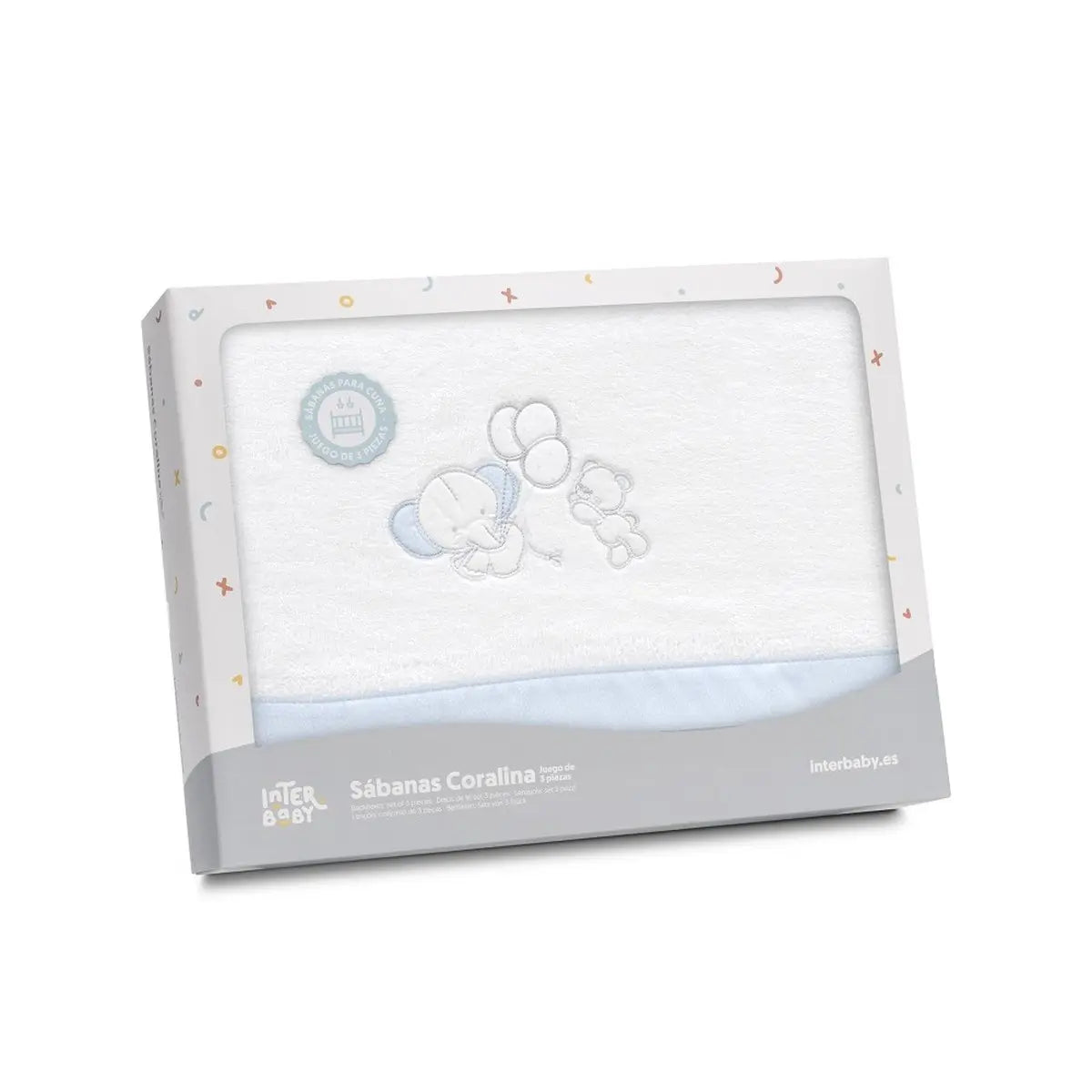 TRIPTICO CORALINA MINICUNA OSO ELEFANTE GLOBOS BCO/AZUL INTERBABY