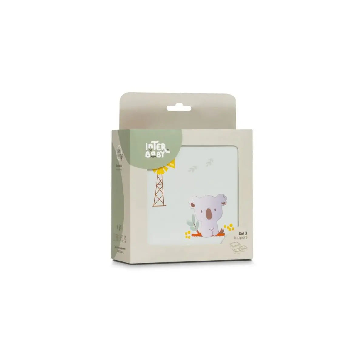 SET DESAYUNO 3 PIEZAS MODELO GRANJA KOALA VERDE INTERBABY