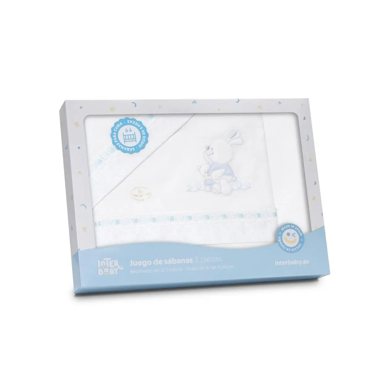 TRIPTICO TELA CONEJITOS ABRAZOS PASACINTA BCO/AZUL INTERBABY